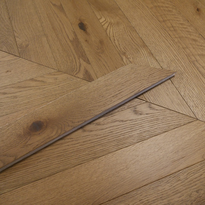 YNDE-PARQUET  CHEVRON ENGINEERED WOOD FLOORING SMOKED STAIN BRUSHED MATT LACQURED OAK 90x750mm