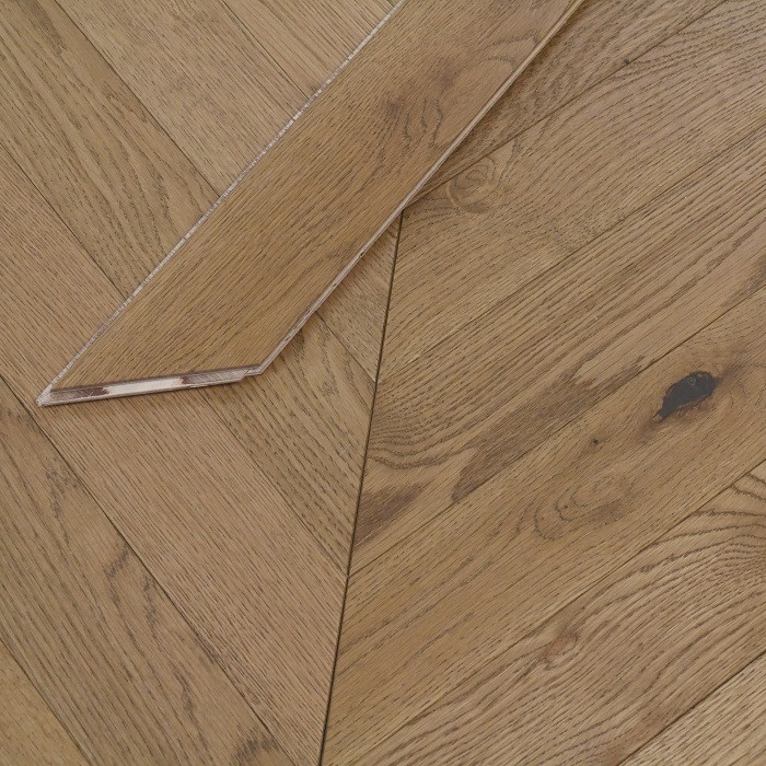 YNDE-PARQUET  CHEVRON ENGINEERED WOOD FLOORING SMOKED STAIN BRUSHED MATT LACQURED OAK 90x750mm