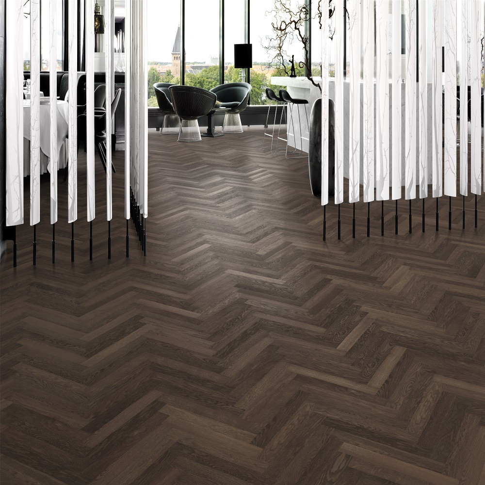 KAHRS Studio Collection Herringbone Swedish Engineered Wood Flooring Oak Smoked AB Lacquered 70mm - CALL FOR PRICE