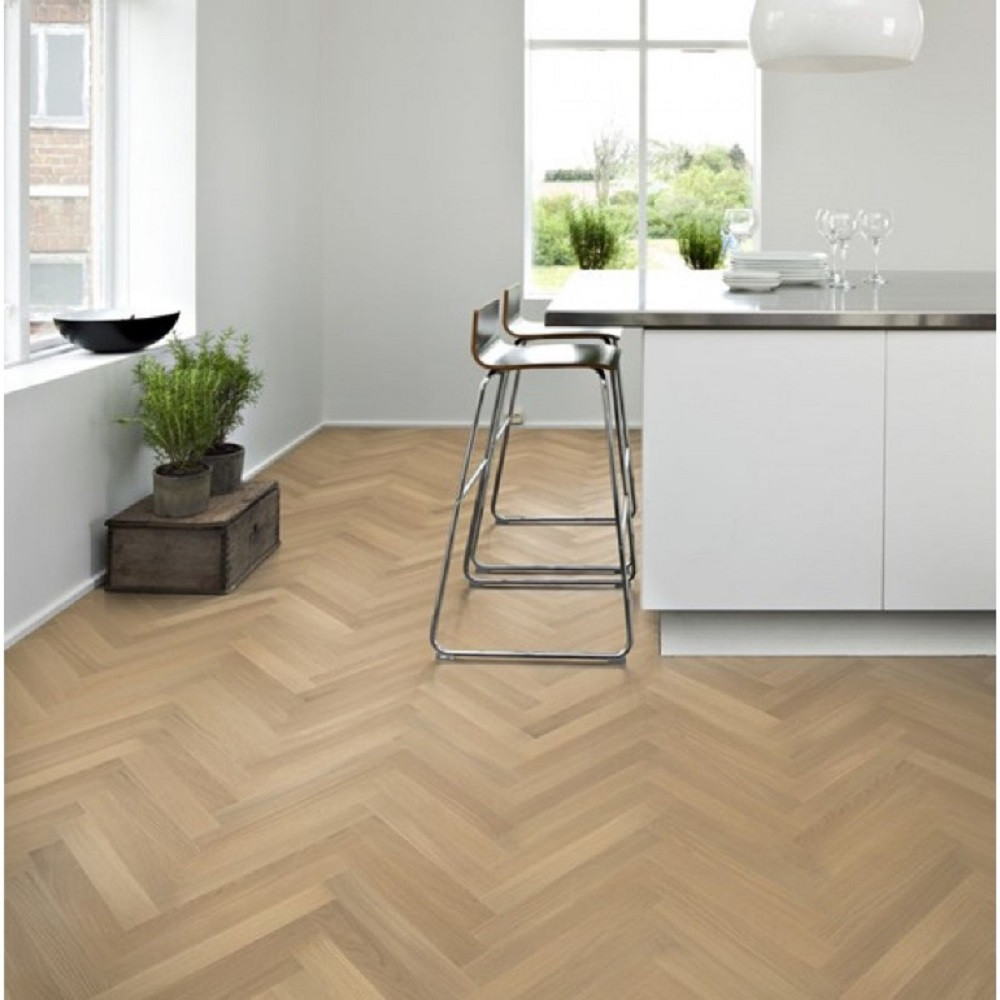 KAHRS Studio Collection Herringbone Swedish Engineered Wood Flooring Oak AB White Lacquered  70mm - CALL FOR PRICE